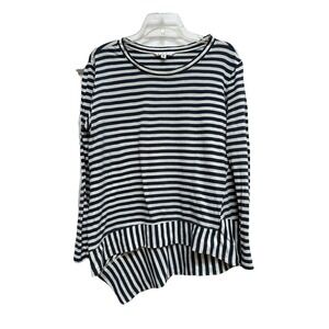 Cabi 5064 Navy Blue White Striped Asymmetric Hem Knit Top‎ Size M